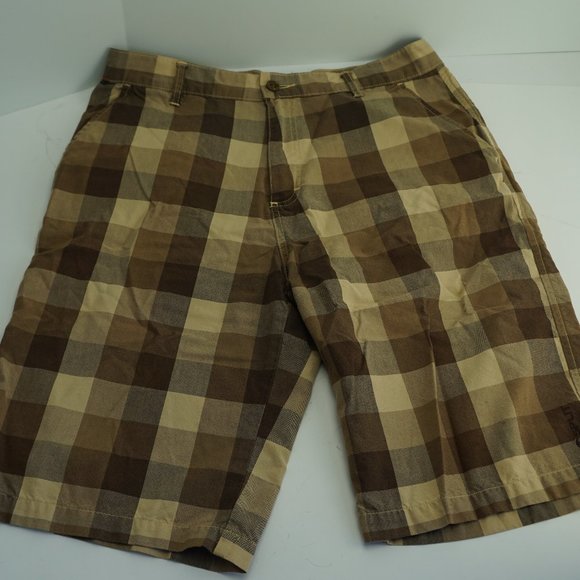 Split Men's Shorts Flat Front Beige Plaid Size 33 - Picture 2 of 7